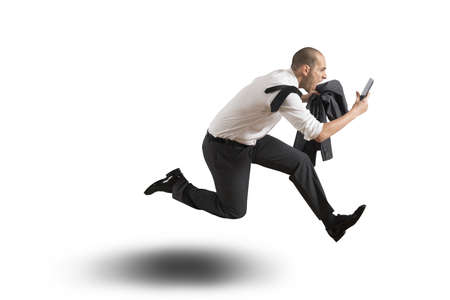 Running businessman on white backgroundの写真素材