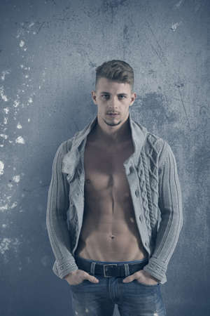 Young caucasian man with sculpted absの写真素材