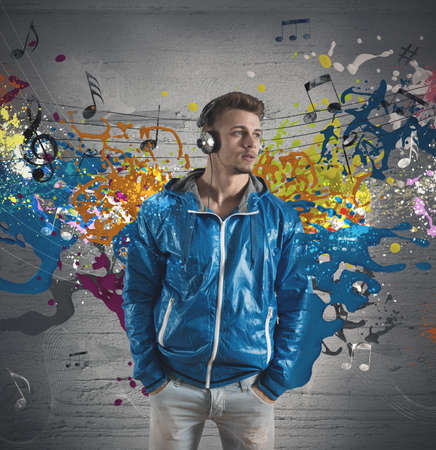 Concept of music with note splashingの写真素材