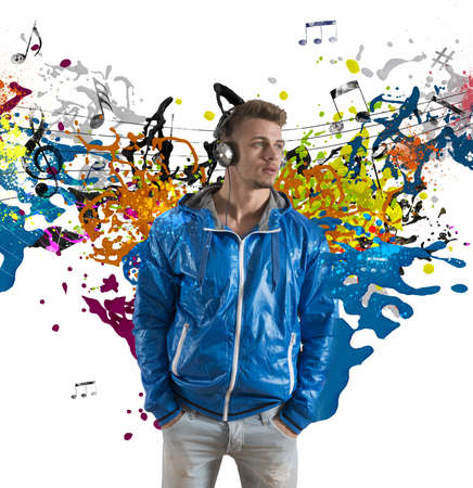Concept of music with note splashingの写真素材