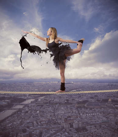 Concept of dancer over parisの写真素材