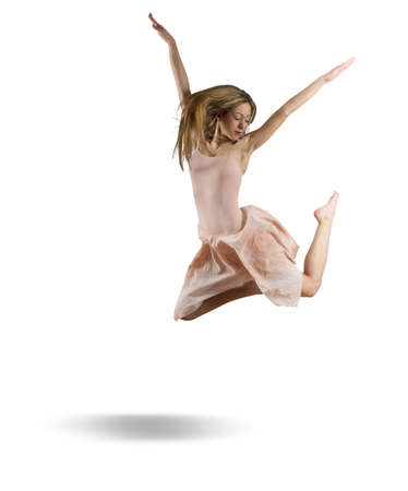 Concept of jumping dancer on white backgroundの写真素材