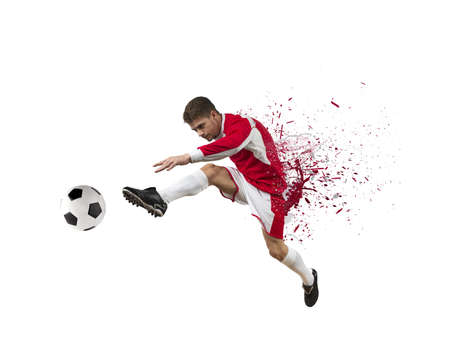Concept of football player on white backgroundの写真素材