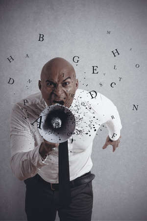 Concept of shouting businessman with flying letterの写真素材