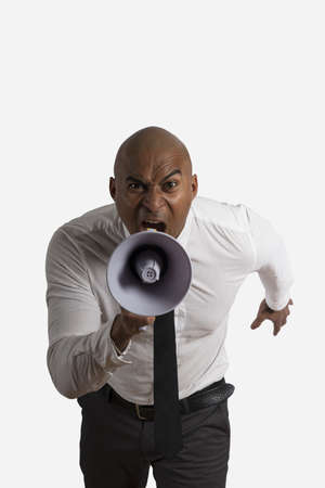 Concept of shouting businessman on white backgroundの写真素材