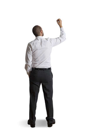 Writing businessman on white backgroundの写真素材