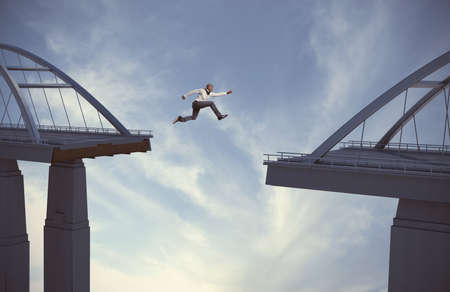 Business concept of businessman overcome the problemsの写真素材
