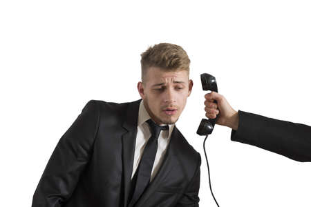 Concept of businessman surprised by a callの写真素材