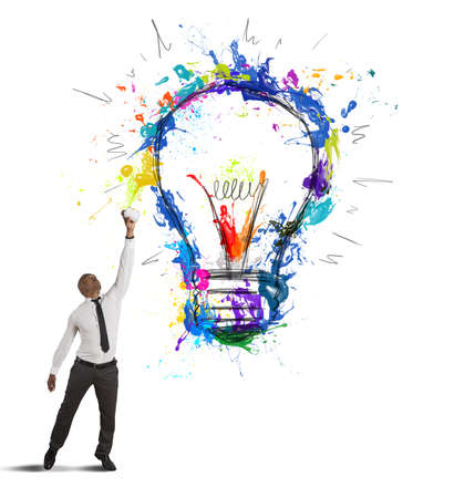 Concept of creative business idea with drawing businessmanの写真素材