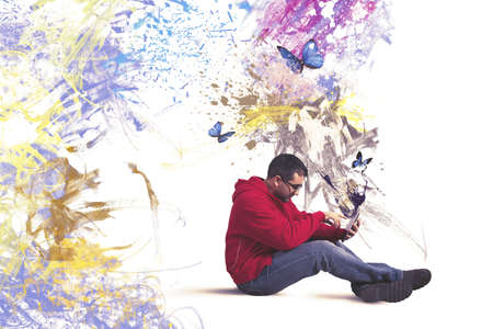 Concept of creative technology with boy and tablet