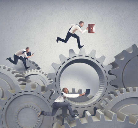 Business system with running businessman and competition conceptの写真素材