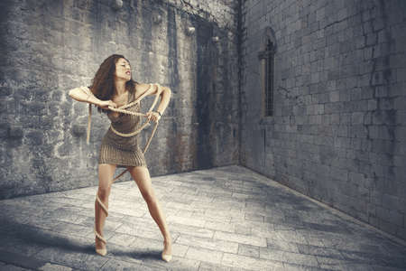 Beautiful fashion girl and evasion conceptの写真素材