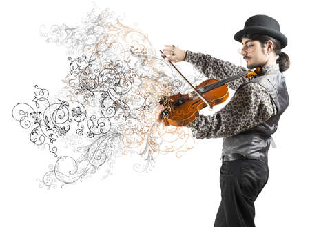 Young violinist with vintage flower effectの写真素材