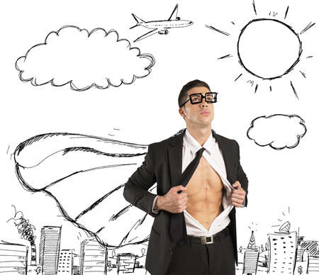 Businessman in action like a heroの写真素材