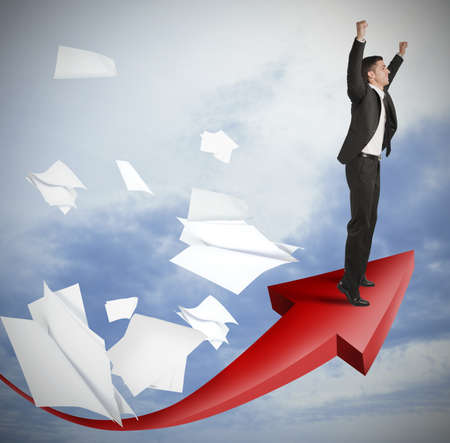 Success of a businessman with positive statisticsの写真素材