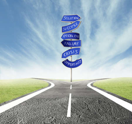 Concept of the right decision of a crossroadsの写真素材