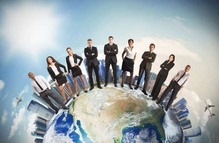 Concept of global business team with businesspeople over the worldの写真素材