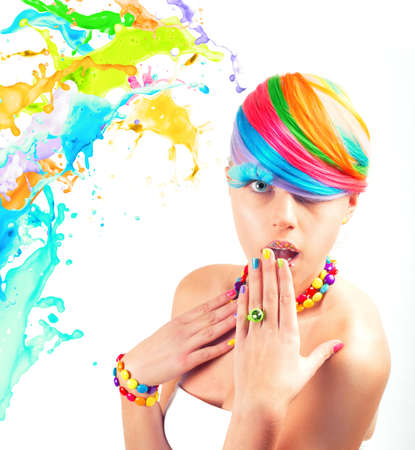 Colorfull beauty fashion portrait with liquid effectの写真素材