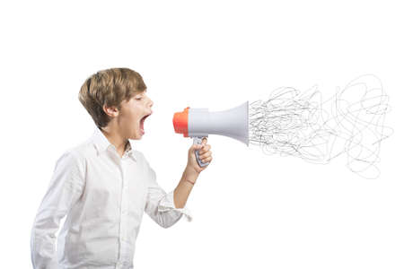 Concept of child screaming on the megaphoneの写真素材
