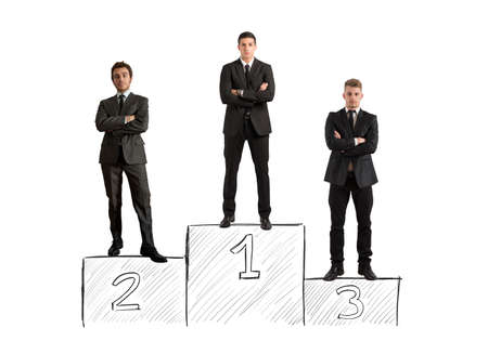 Concept of competition with businessman on podiumの写真素材