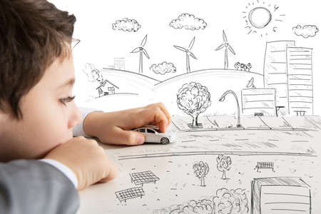 Concept of fantasy and immagination of a childの写真素材