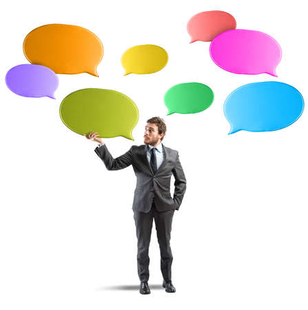 Concept of social network with businessman and chat symbolの写真素材