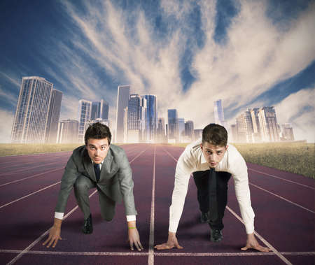 Concept of competition in business with businessman ready to start