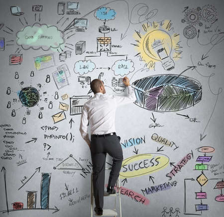 Businessman draws a new creative business project