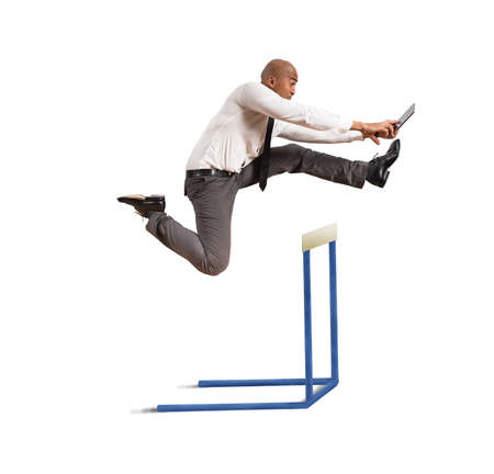 Concept of career difficulty with jumping businessman