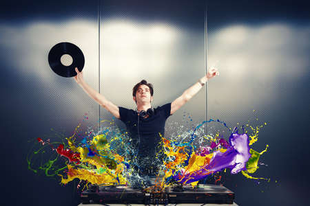 Cool DJ playing music with splash effect