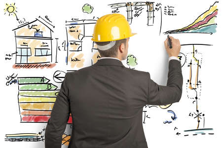 Engineer that calculates the energy efficiency of a houseの写真素材