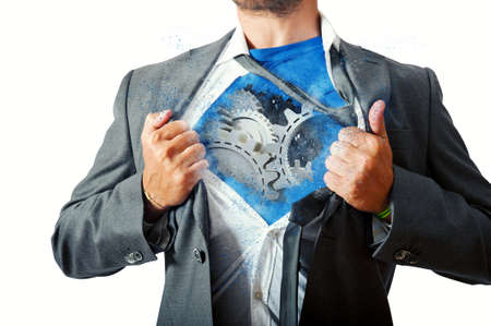 Mechanism with cogwheel of a super businessmanの写真素材