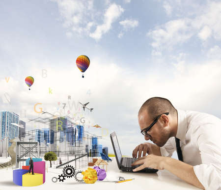 Concept of creativity of an architect with building draftの写真素材