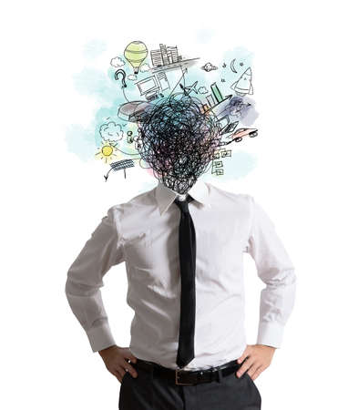 Confused businessman by too many creative ideasの写真素材