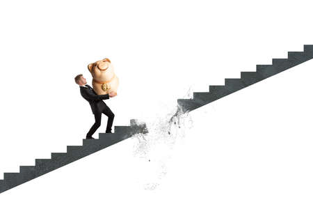 Concept of crisis and failure with interrupted stairsの写真素材