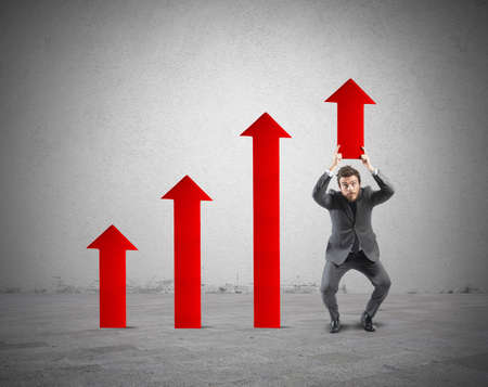 Concept of determination with businessman that helps statisticの写真素材