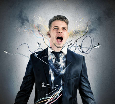 Concept of explosion of overheat businessman robotの写真素材