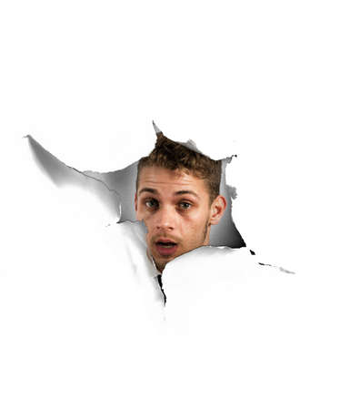 Concept of curiosity with hidden spy businessmanの写真素材