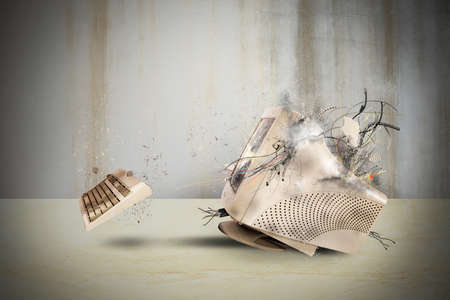 Concept of explosion and overheat of overloaded computerの写真素材