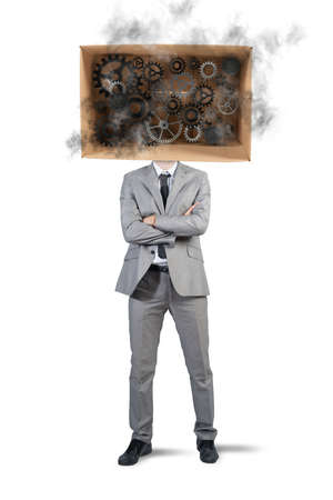 Concept of smart businessman with gear inside a boxの写真素材