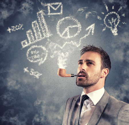 Concept of business vision with sketch made of smokeの写真素材