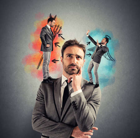 Temptation of a businessman with angel and devil