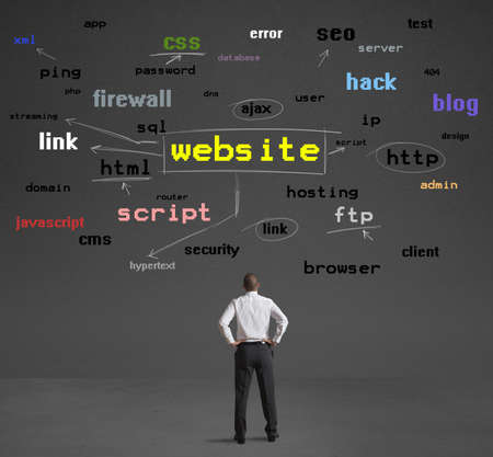 Businessman learns internet terms to make websitesの写真素材