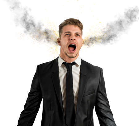 Concept of stress with businessman and smoke in head