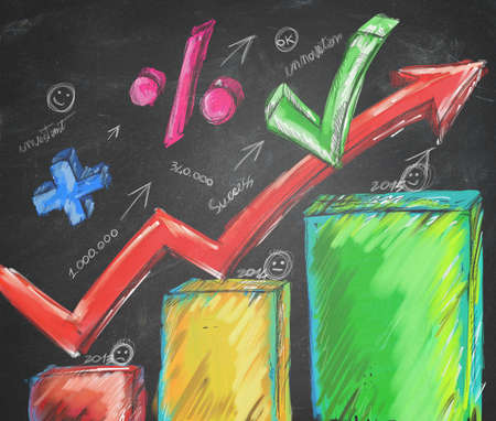 Statistical work with arrow numbers and percentagesの写真素材