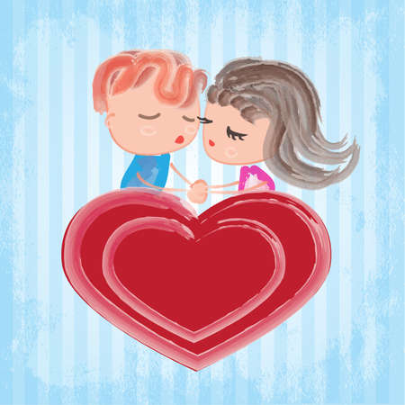 Kiss of a couple on a heartのイラスト素材
