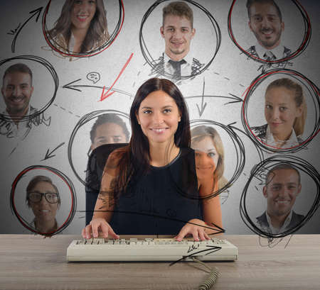 Businesswoman works in her office and chat