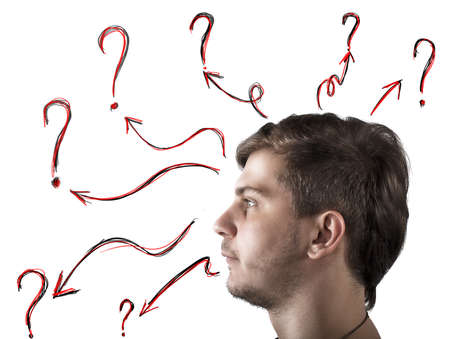 A man with many doubts and questionsの写真素材