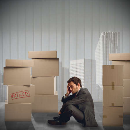 Sad businessman unemployed fired from his jobの写真素材