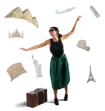 Dreamy elegant tourist chooses her next destinationの写真素材